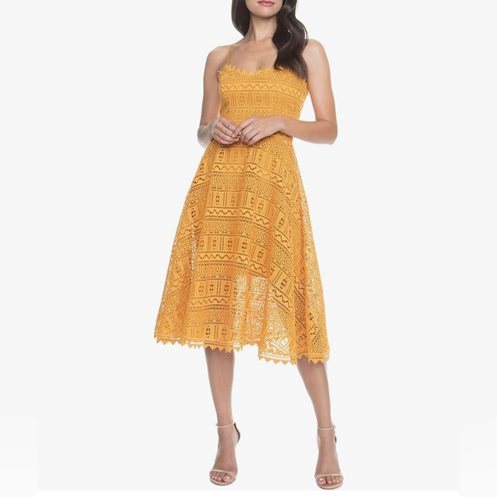 Dress the Population Yellow Lace Midi Dress